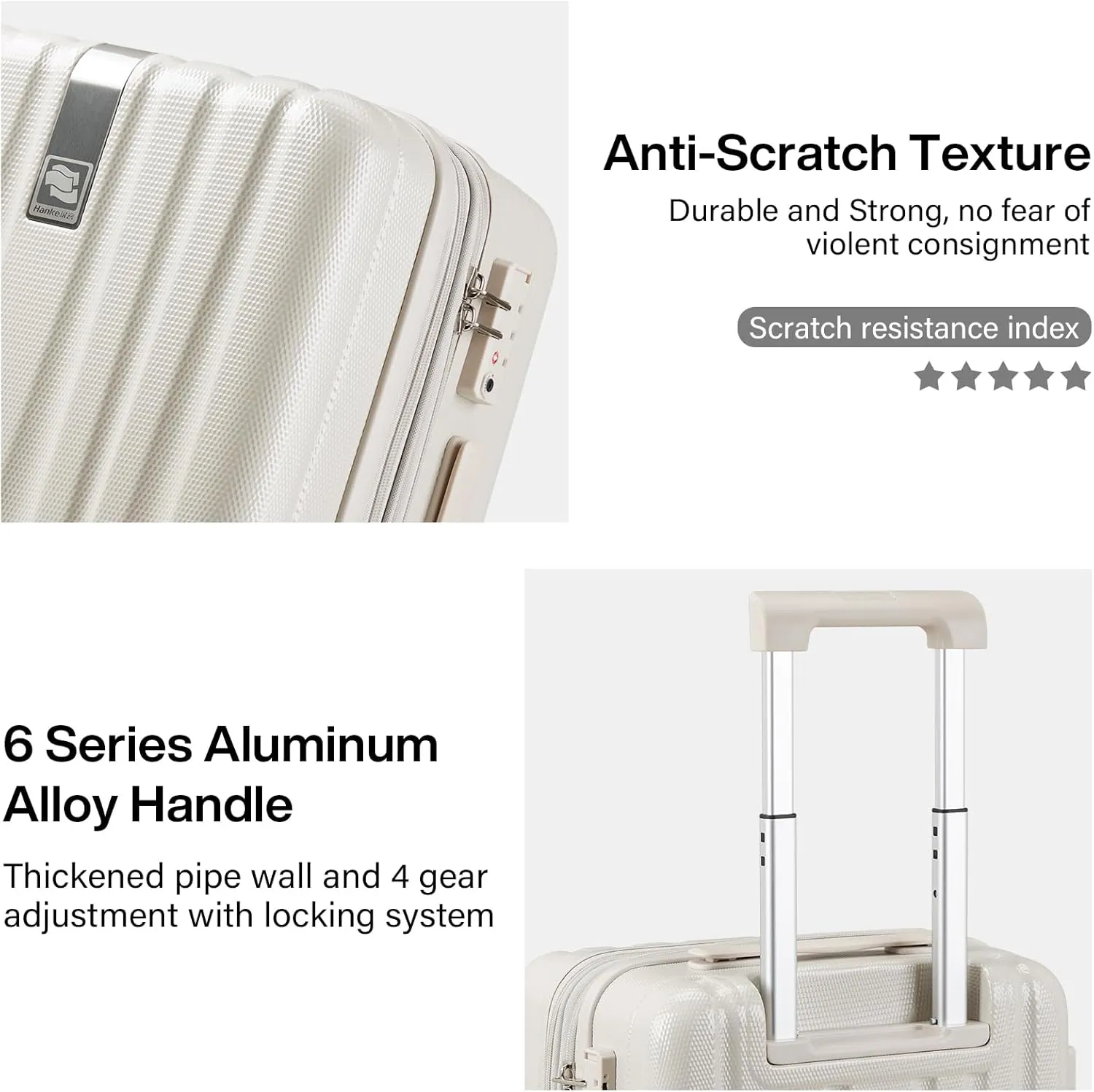 Hanke Expandable Hard Shell Luggage Sets 2 piece Carry On Luggage with Wheels Suitcases Lightweight Checked Travel Luggage Rolling Large Suitcase Travel Luggage Bag Woman Men 20/29 Inch(Ivory White)