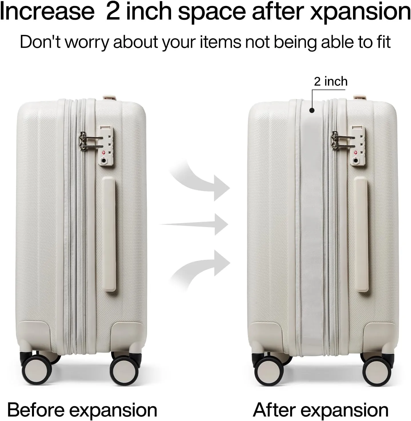 Hanke Expandable Hard Shell Luggage Sets 2 piece Carry On Luggage with Wheels Suitcases Lightweight Checked Travel Luggage Rolling Large Suitcase Travel Luggage Bag Woman Men 20/29 Inch(Ivory White)