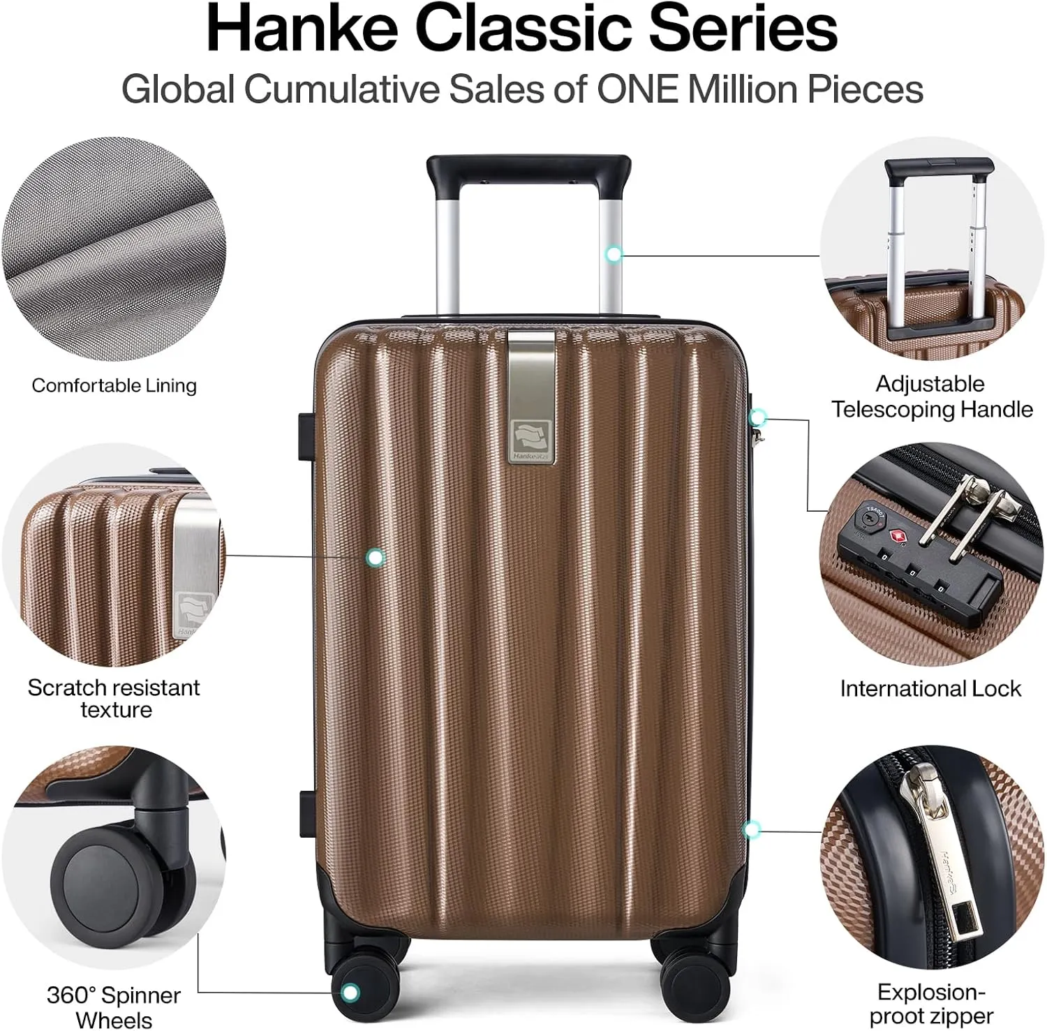 Hanke Luggage Sets 2 piece Carry On Luggage with Wheels PC Hard Shell Suitcases Lightweight Checked Travel Luggage Large Travel Suitcase Woman Men 20/29 Inch （Brown）