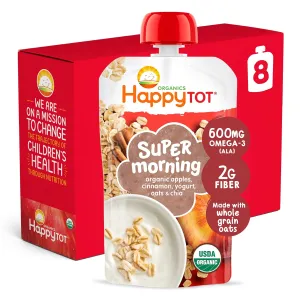 Happy Tot Organic Stage 4 Super Morning, Apple Cinnamon, Yogurt, & Oats   Super Chia, 4 Ounce (Pack of 8)