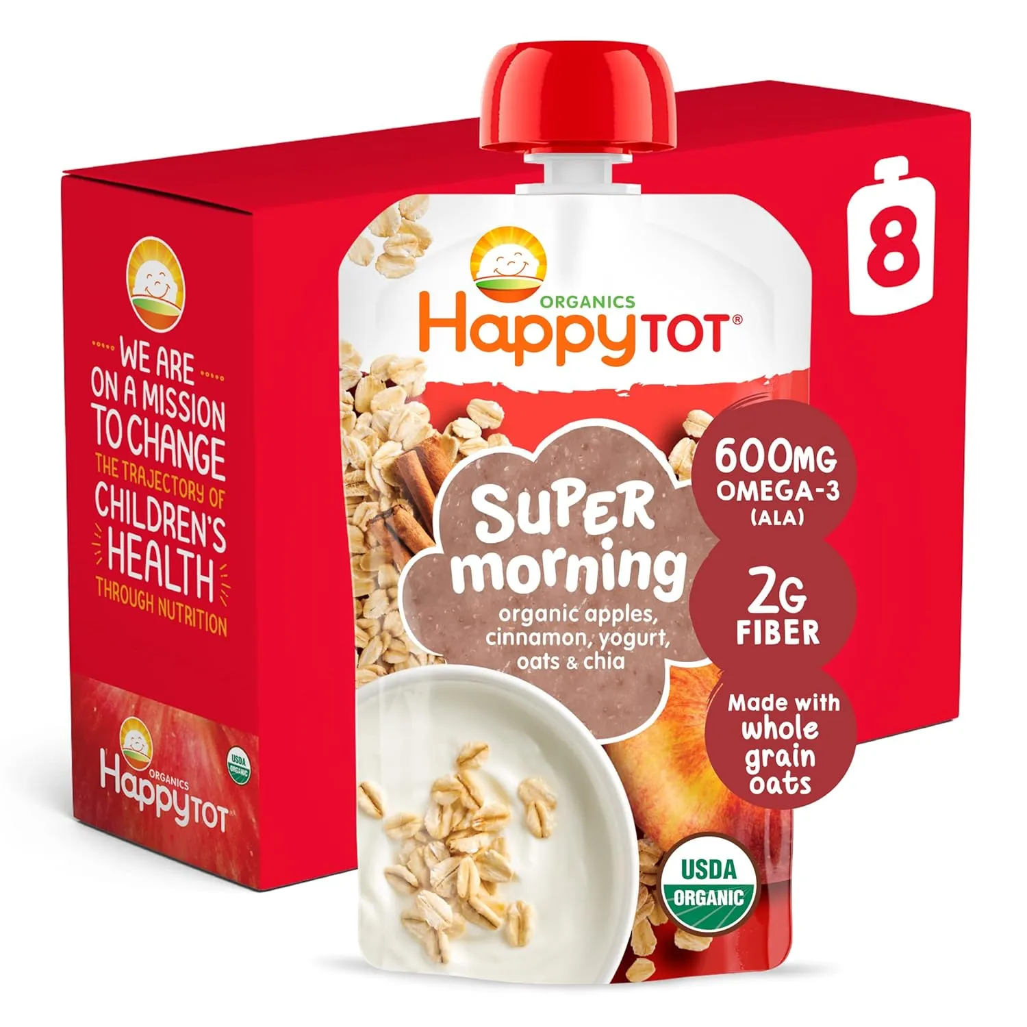 Happy Tot Organic Stage 4 Super Morning, Apple Cinnamon, Yogurt, & Oats   Super Chia, 4 Ounce (Pack of 8)