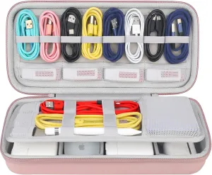 Hard Electronics Organizer, Universal Travel Cable Organizer, Large Electronic Accessories Storage Case Bag for Laptop Adapter, Cord, Charger, Plug, Hard Drive, Earphone, USB Hub, Rose Gold