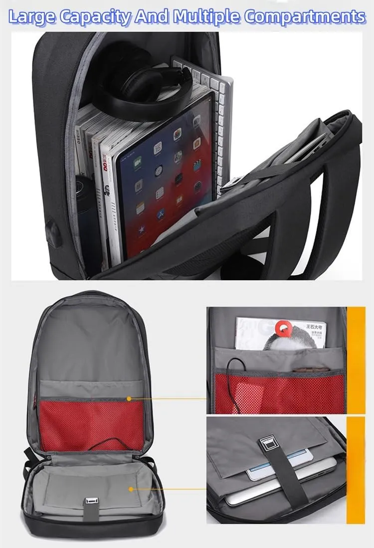 Hard Shell Business Backpack Travel Laptop backpack USB port backpack Daily laptop backpack Waterproof travel backpack (Black)