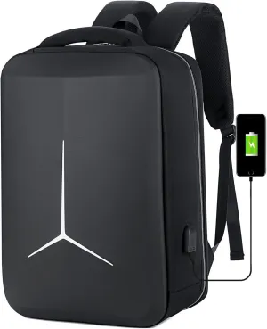 Hard Shell Business Backpack Travel Laptop backpack USB port backpack Daily laptop backpack Waterproof travel backpack (Black)