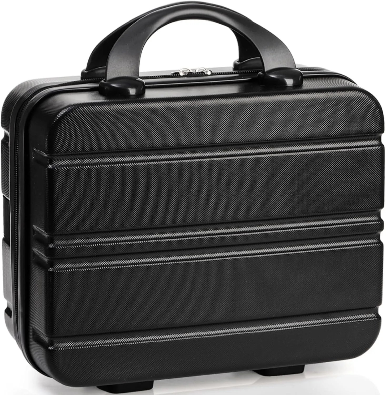 Hard Shell Cosmetic Travel Case, 12 Inch Portable Makeup Train Case with Elastic Band Handle, Pressure-proof Mini ABS Carrying Suitcase Toiletry Box for Travel, Camping, Black