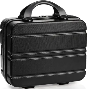 Hard Shell Cosmetic Travel Case, 12 Inch Portable Makeup Train Case with Elastic Band Handle, Pressure-proof Mini ABS Carrying Suitcase Toiletry Box for Travel, Camping, Black