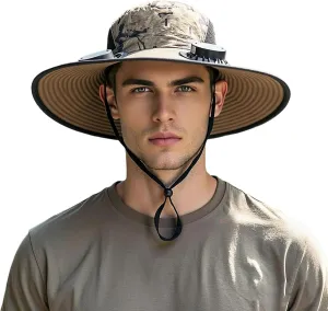 Hat with Fans Solar Power, Wide Brim Solar Fan Hat Outdoor Fishing for Men Women, Quick-Dry Umbrella Hats for Adults