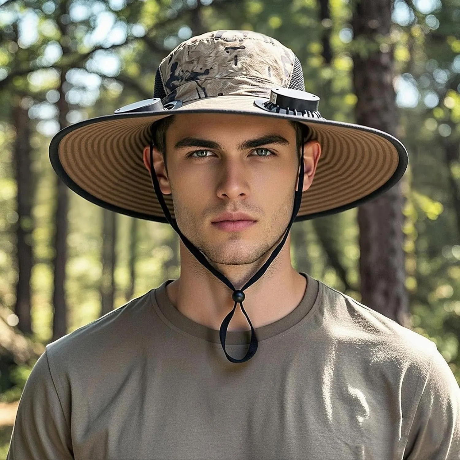 Hat with Fans Solar Power, Wide Brim Solar Fan Hat Outdoor Fishing for Men Women, Quick-Dry Umbrella Hats for Adults