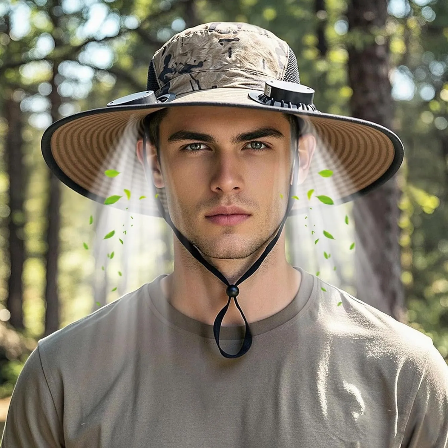 Hat with Fans Solar Power, Wide Brim Solar Fan Hat Outdoor Fishing for Men Women, Quick-Dry Umbrella Hats for Adults