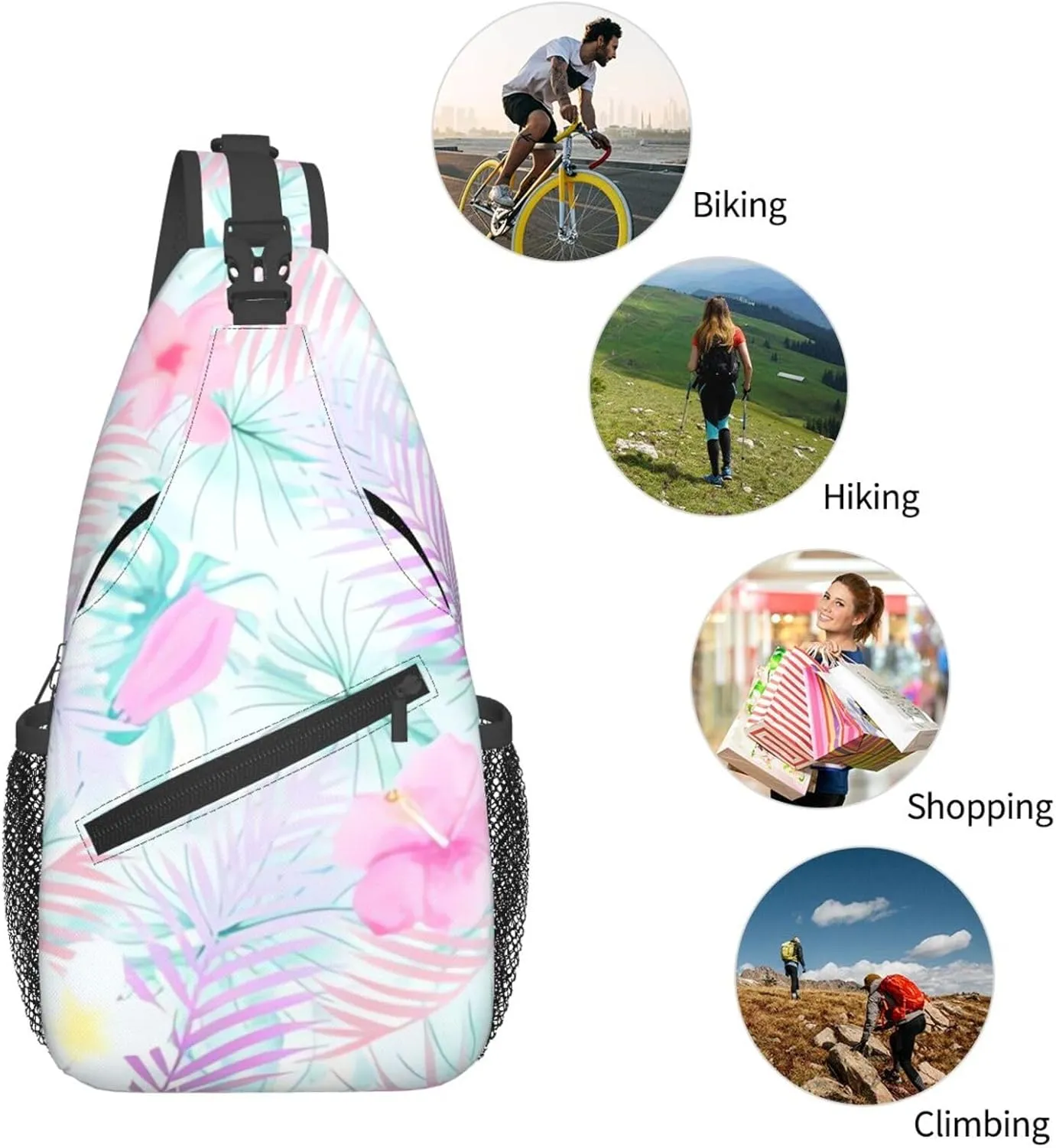Hawaii Chest Sling Bag Tropical Palm Leaves Crossbody Shoulder Backpack Adjustable Travel Hiking Casual Daypack