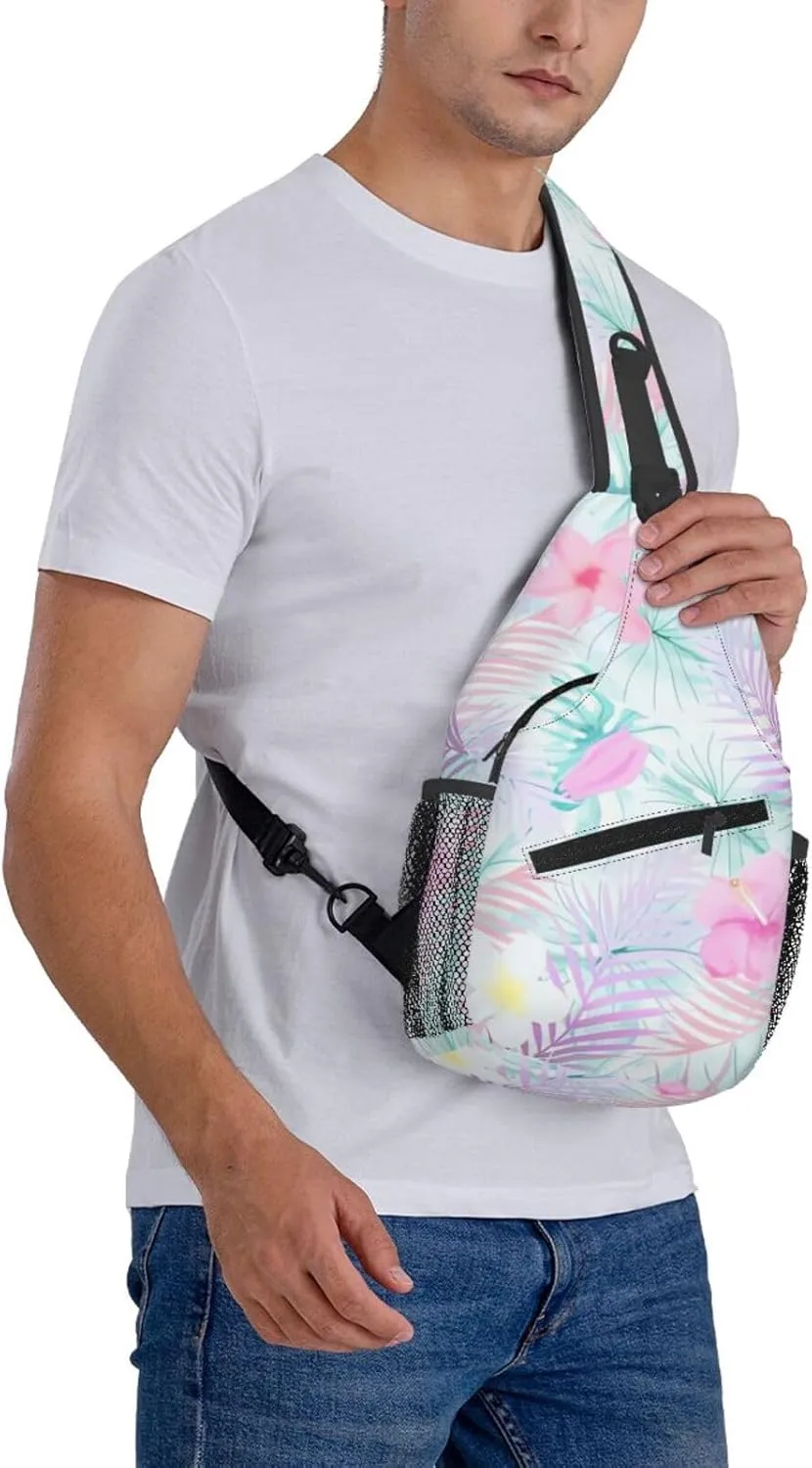 Hawaii Chest Sling Bag Tropical Palm Leaves Crossbody Shoulder Backpack Adjustable Travel Hiking Casual Daypack