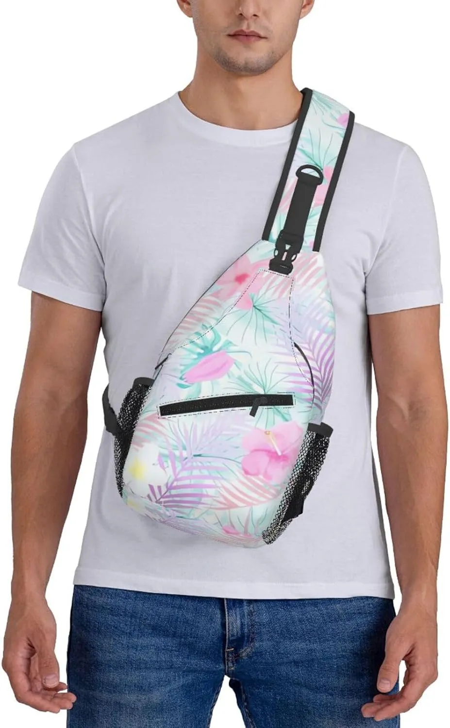 Hawaii Chest Sling Bag Tropical Palm Leaves Crossbody Shoulder Backpack Adjustable Travel Hiking Casual Daypack