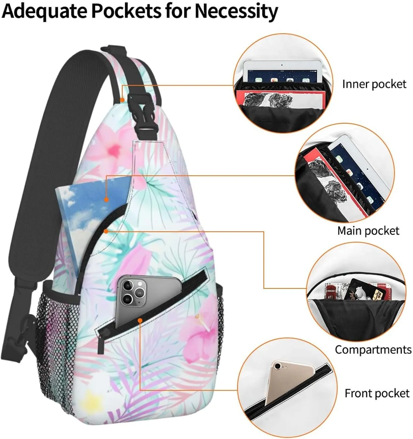Hawaii Chest Sling Bag Tropical Palm Leaves Crossbody Shoulder Backpack Adjustable Travel Hiking Casual Daypack