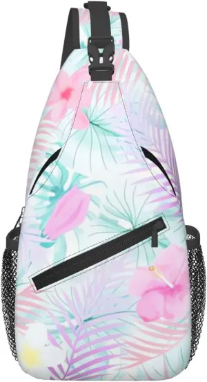 Hawaii Chest Sling Bag Tropical Palm Leaves Crossbody Shoulder Backpack Adjustable Travel Hiking Casual Daypack