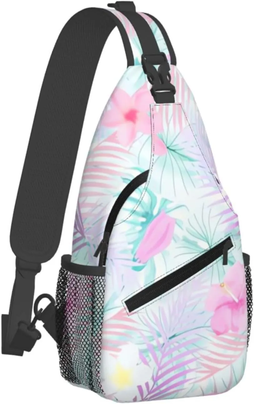 Hawaii Chest Sling Bag Tropical Palm Leaves Crossbody Shoulder Backpack Adjustable Travel Hiking Casual Daypack