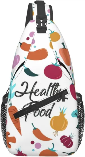 Healthy Food Print Sling Bag Crossbody Sling Backpack Cross Body Shoulder Bag Travel Hiking Daypack
