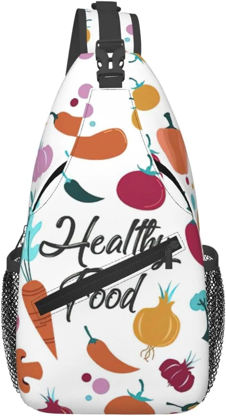 Healthy Food Print Sling Bag Crossbody Sling Backpack Cross Body Shoulder Bag Travel Hiking Daypack