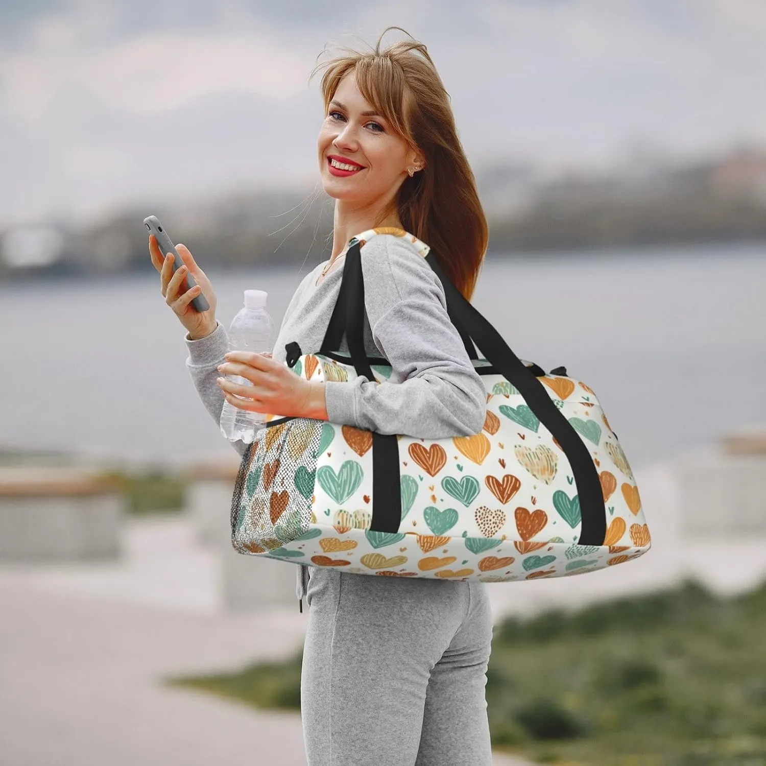 Heart Valentine's Duffle Bag Foldable Travel Tote Bag Carry On Large Weekender Overnight Bags Waterproof Gym Bag For Women Men