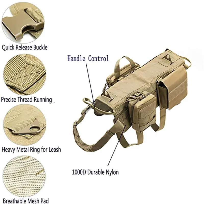 Heavy-Duty Adjustable Military K9 Tactical Dog Harness Vest for Training and Service