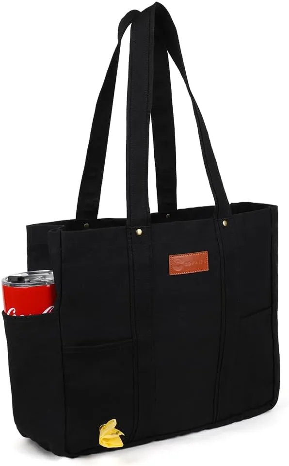 Heavy Duty Canvas Travel Tote Bag for Women, Large Reusable Grocery Shopping Bag with Reinforced Handles