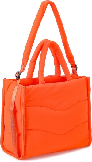 Herald Wavy Quilted Puffer Tote Bag for Women, Lightweight Puffy Satchel Handbag Crossbody Purse with Adjustable Strap
