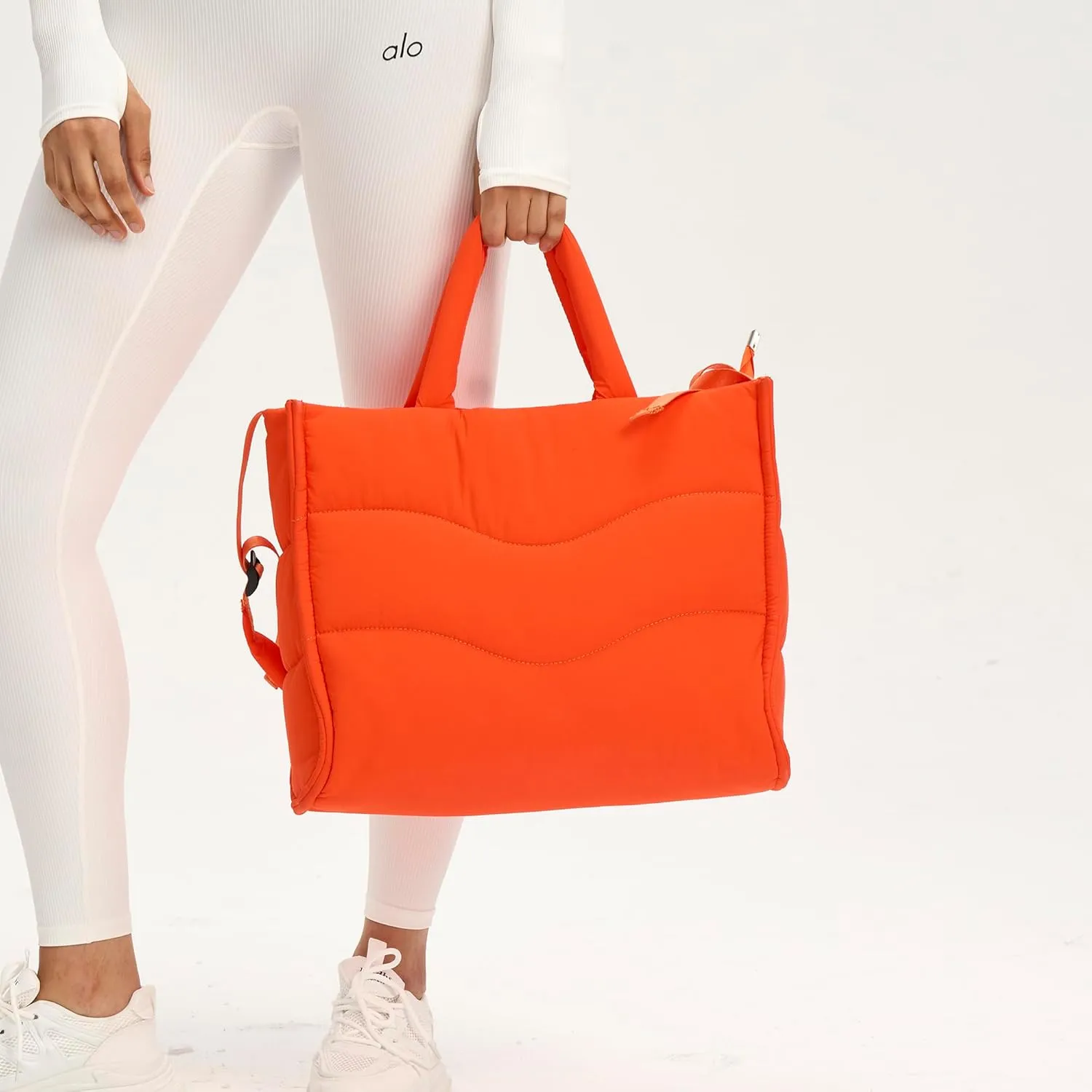 Herald Wavy Quilted Puffer Tote Bag for Women, Lightweight Puffy Satchel Handbag Crossbody Purse with Adjustable Strap