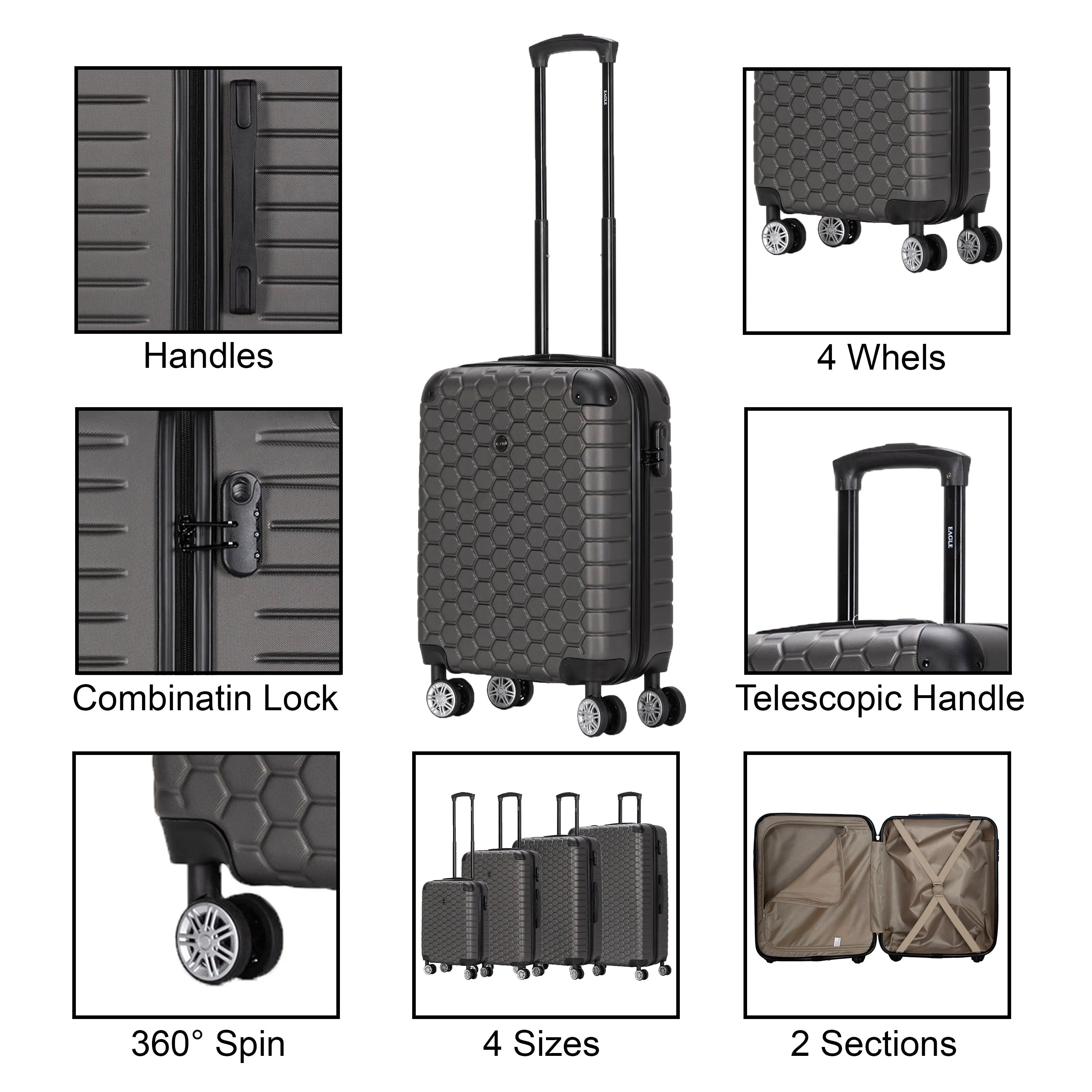 Hexagon ABS Hard Shell Suitcase Dark Grey