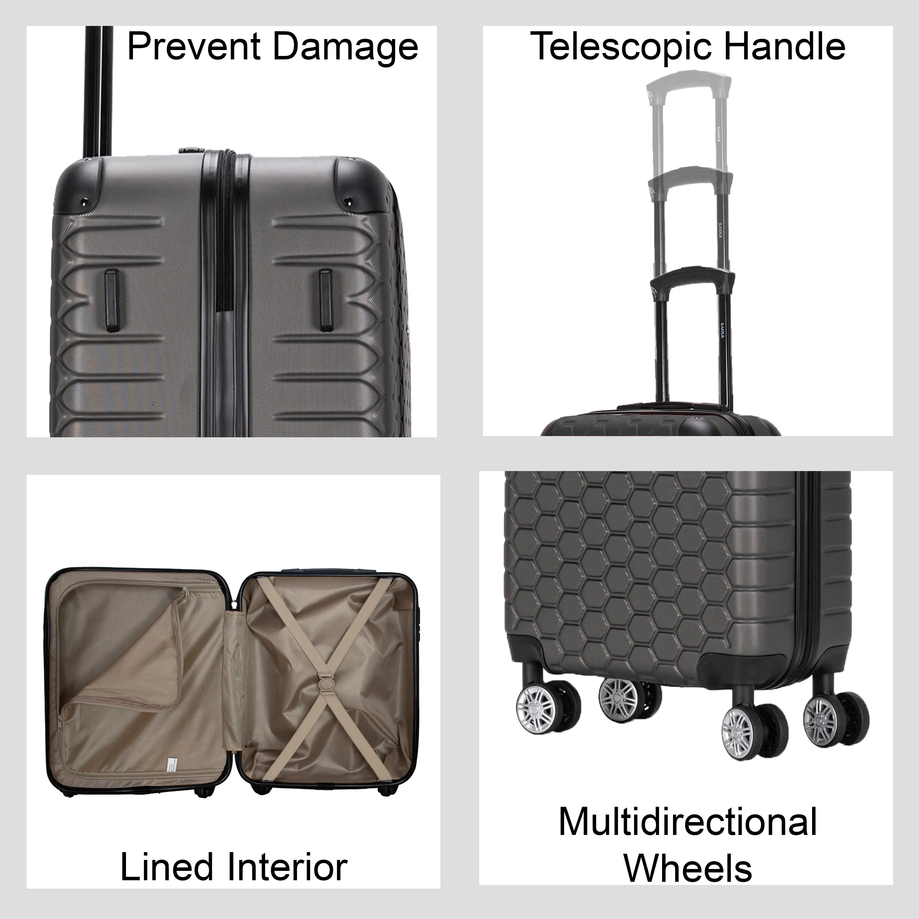 Hexagon ABS Hard Shell Suitcase Dark Grey