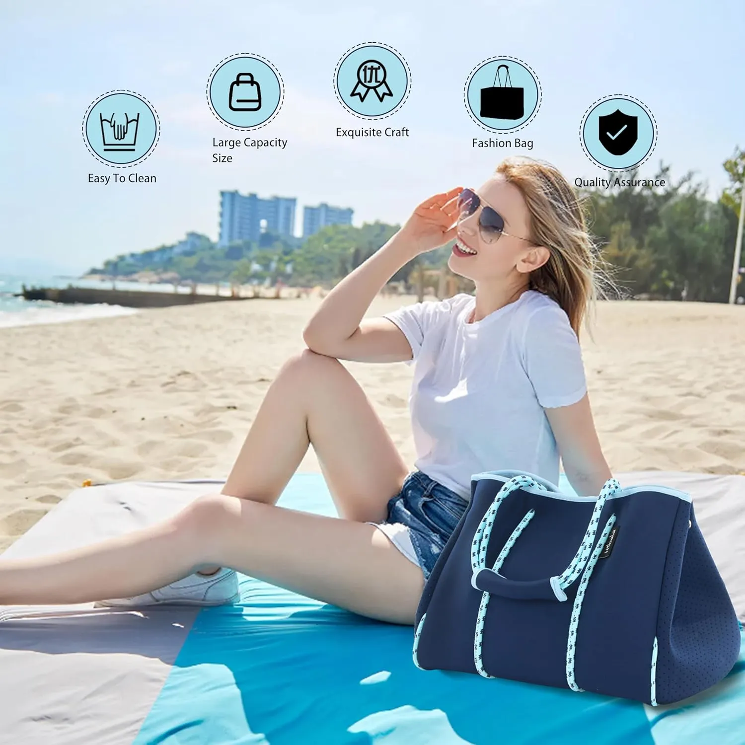 Hibala Neoprene Multipurpose Beach Bag,Gym/Travel/Pool Bag,Tote For Women&Men