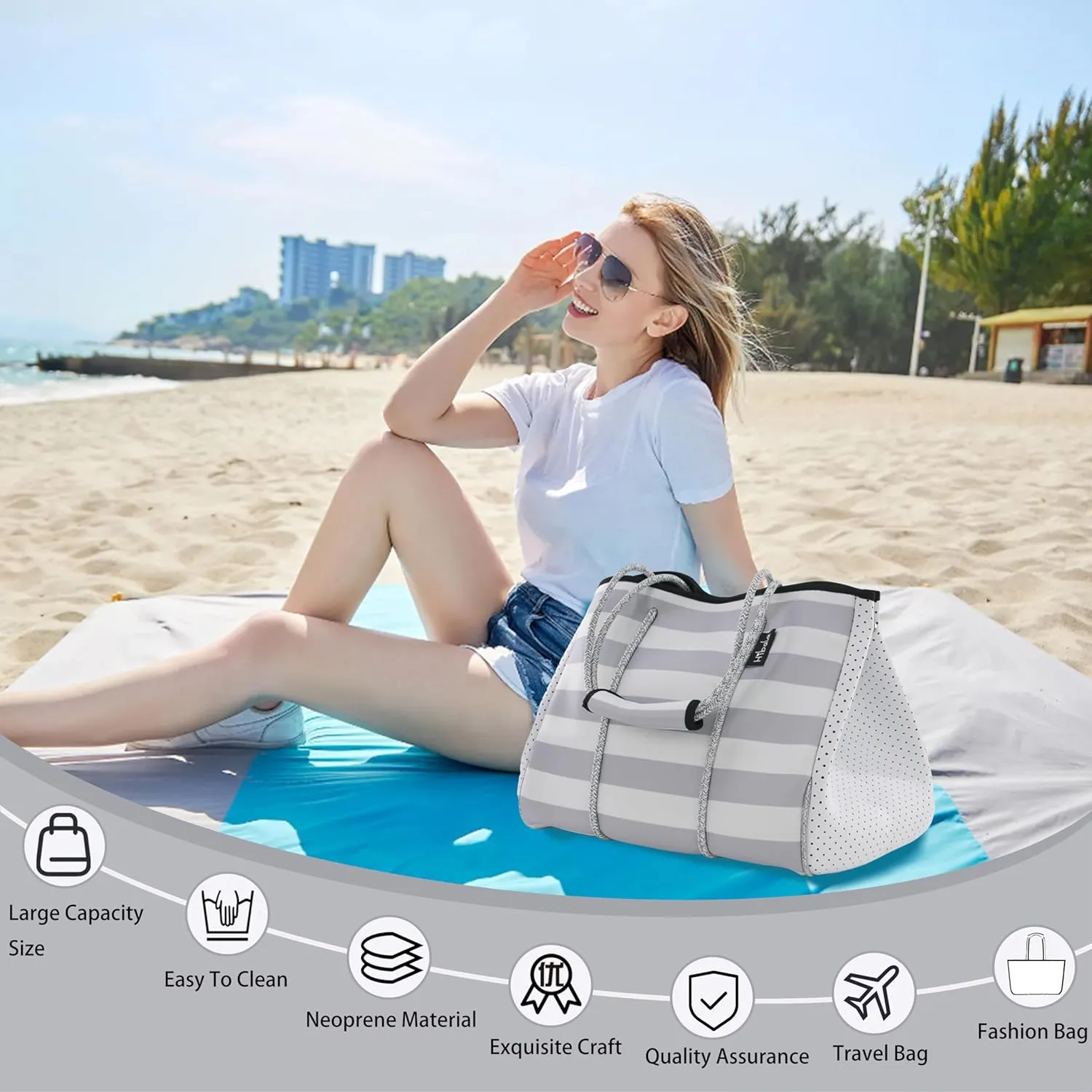 Hibala Neoprene Multipurpose Beach Bag,Gym/Travel/Pool Bag,Tote For Women&Men