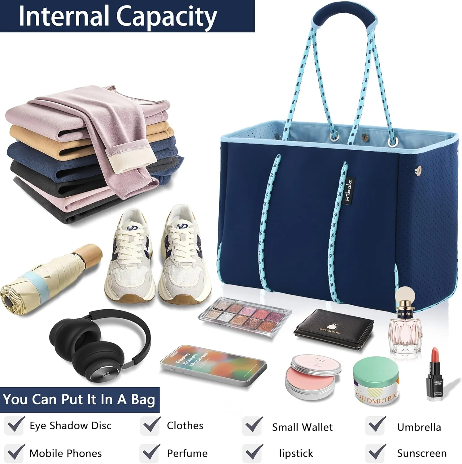 Hibala Neoprene Multipurpose Beach Bag,Gym/Travel/Pool Bag,Tote For Women&Men