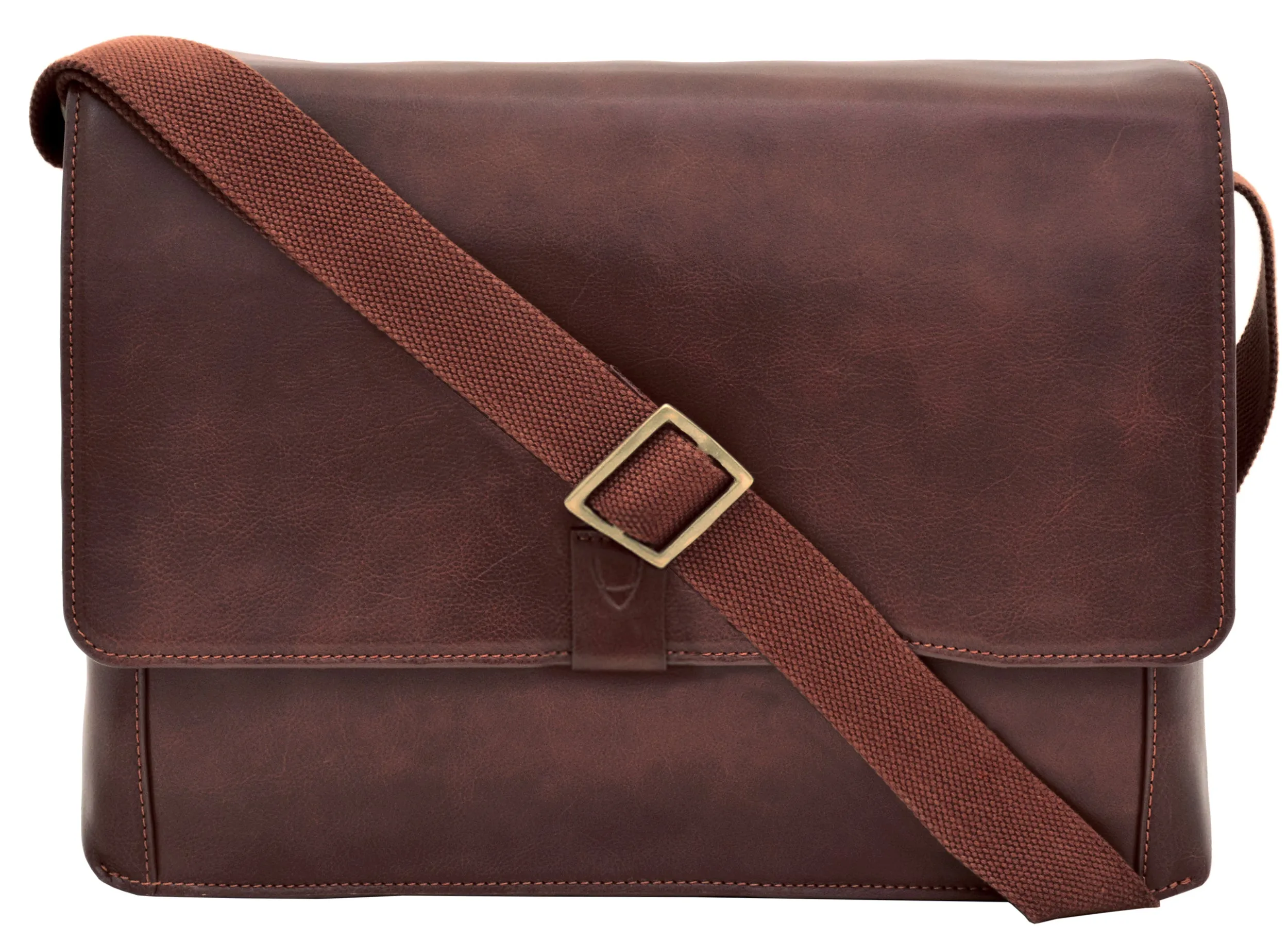 Hidesign Aiden Leather Business Laptop Messenger Cross Body Bag Brown