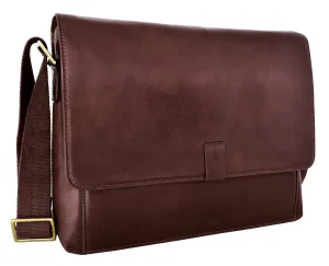 Hidesign Aiden Leather Business Laptop Messenger Cross Body Bag Brown