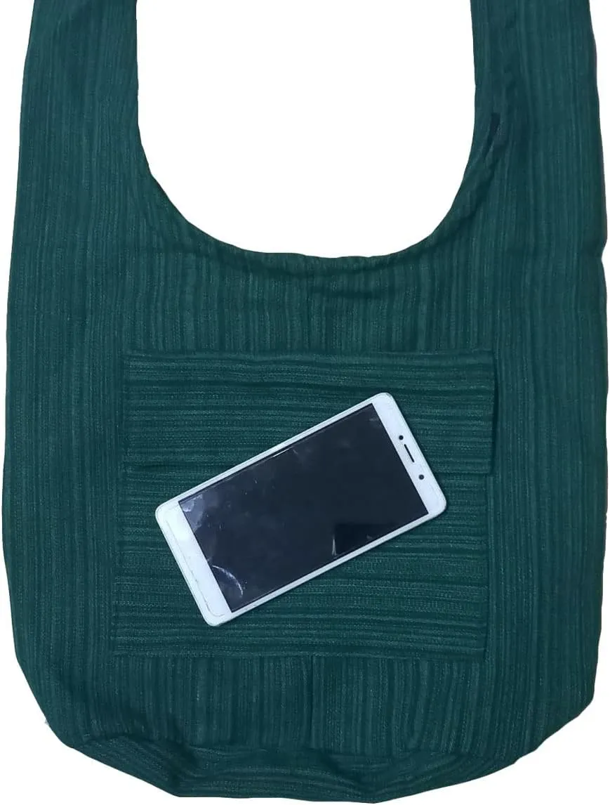 Hippie Bohemian Cross body Shoulder Bag, Slavic Cotton Fabric "Medium" Size ; The Green Garden