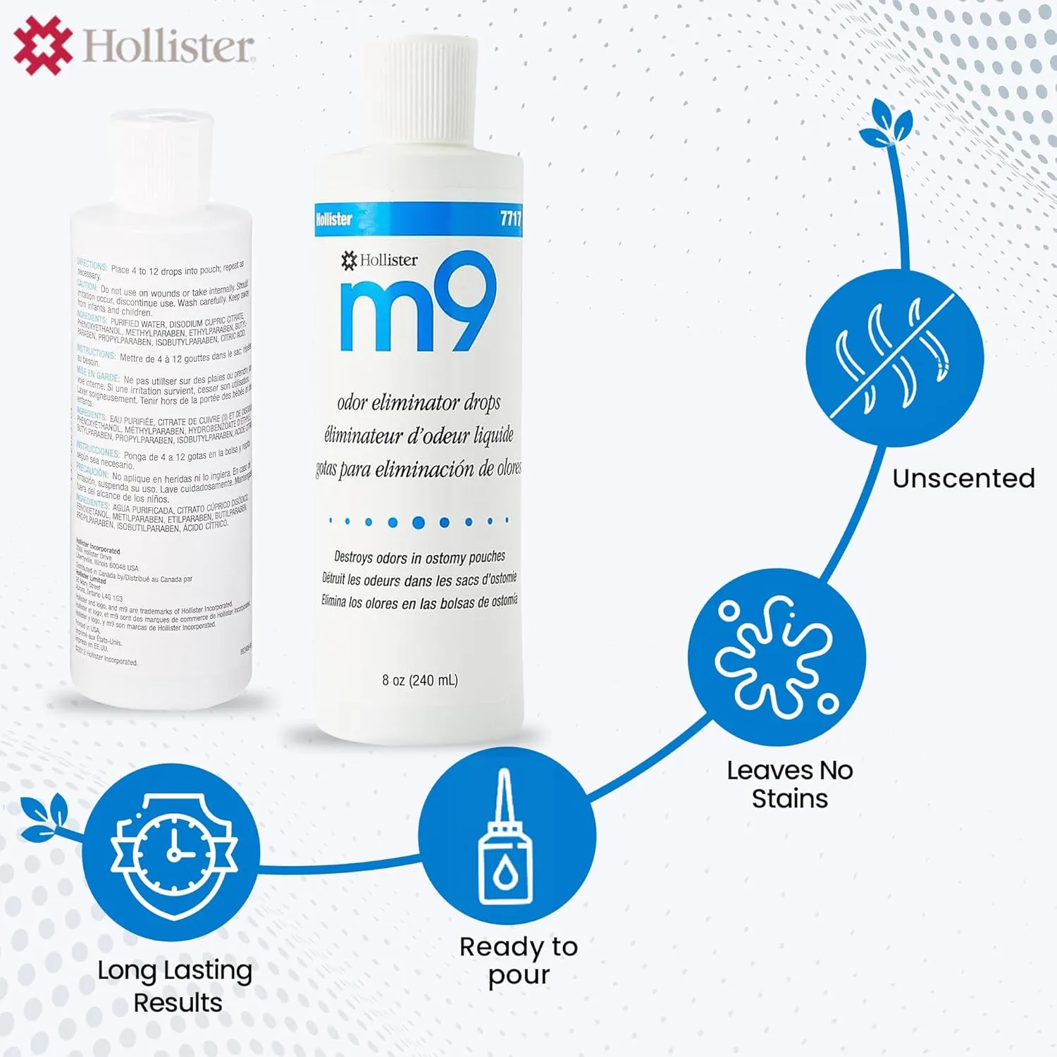 Hollister M9 Odor Eliminator Drops Unscented, 8 oz. Bottle 7717, 1 Ct