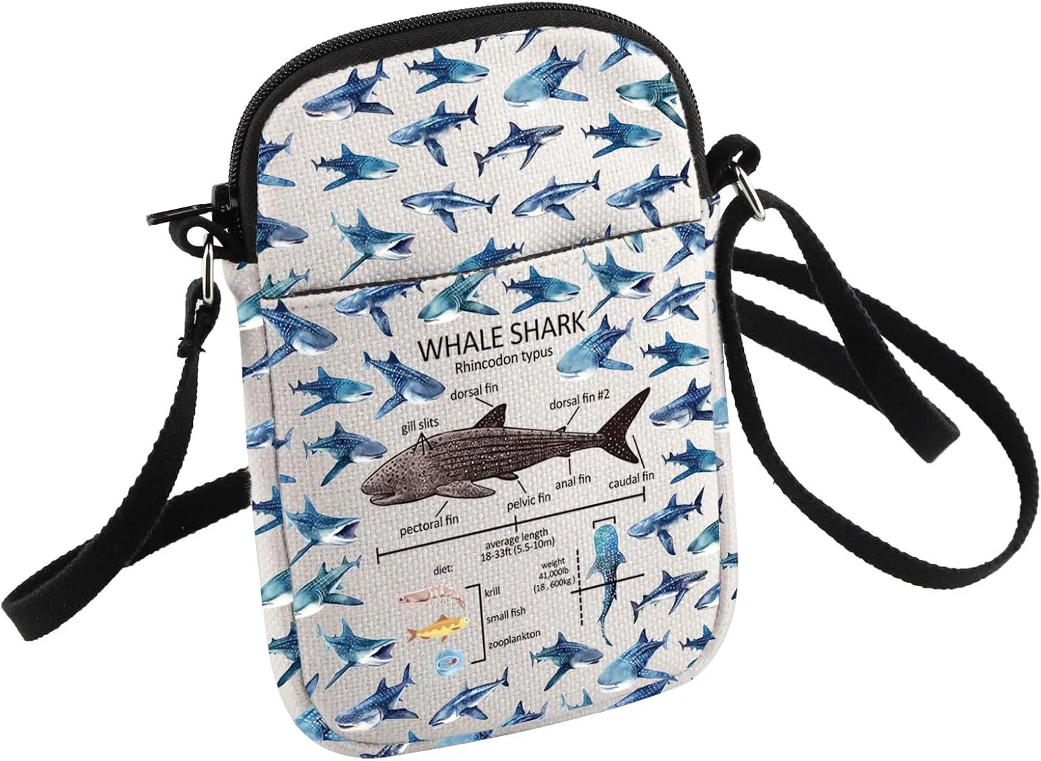 HOLLP Whale Shark Lover Gift Whale Shark Anatomy Crossbody Bag Ocean Animal Christmas Birthday Travel Small Sling Bag