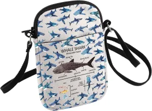 HOLLP Whale Shark Lover Gift Whale Shark Anatomy Crossbody Bag Ocean Animal Christmas Birthday Travel Small Sling Bag
