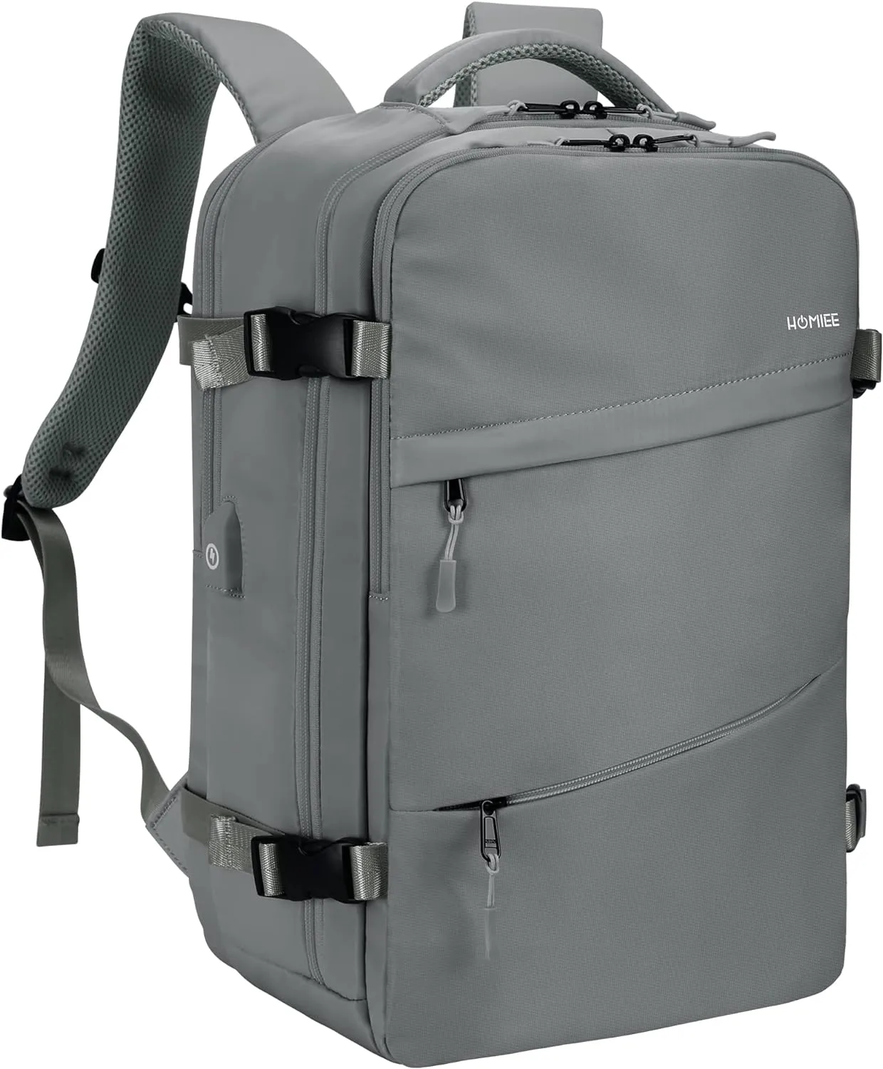 HOMIEE Carry On Bag, Large Travel Backpack Flight Approved Personal Item Bag, Waterproof Luggage Daypack Lightweight Weekender College Business Laptop Backpack, Grey
