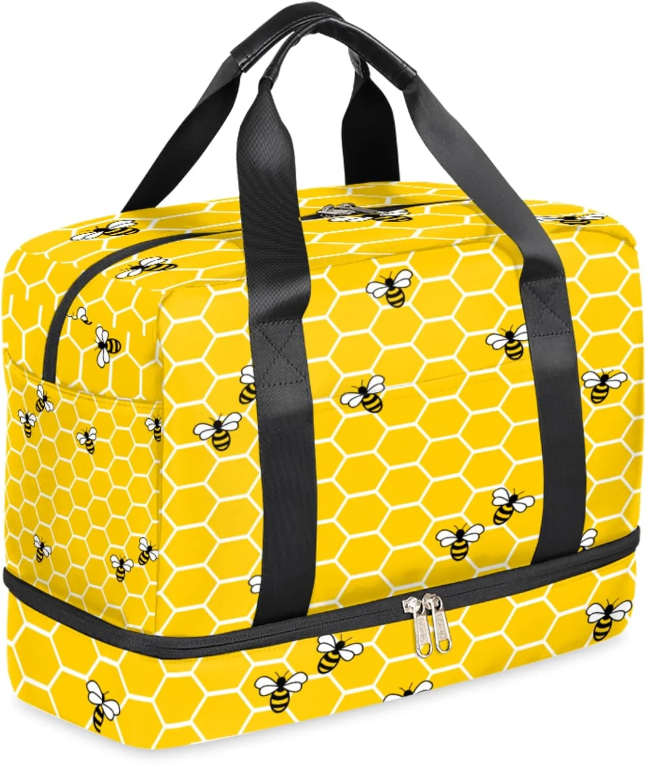 Honeycomb Bee Sports Gym Bag for Men Women Animal Yellow Honeybee Travel Duffel Bag with Shoes Compartment Workout Weekender Overnight Bag Dance Bag for Kids Girls Boys Teens