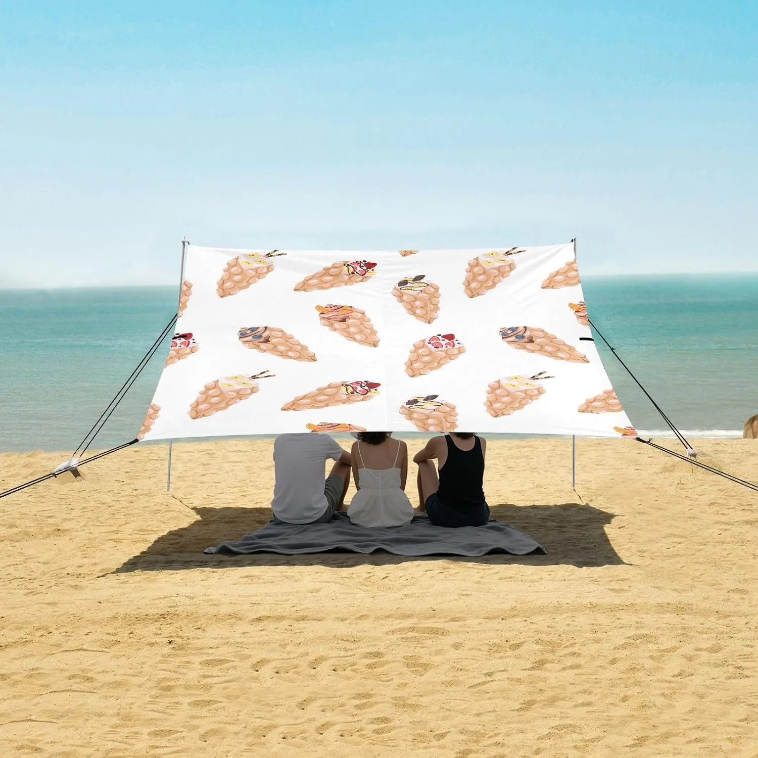 Hong Kong Waffle Ice Cream Beach Camping Tent Sun Shelter for Whole Family, Cartoon Beach Shade Canopy with UPF50  UV Protection,Easy Set Up and Carry,Outdoor Shade for Trips, Fishing, Backyard
