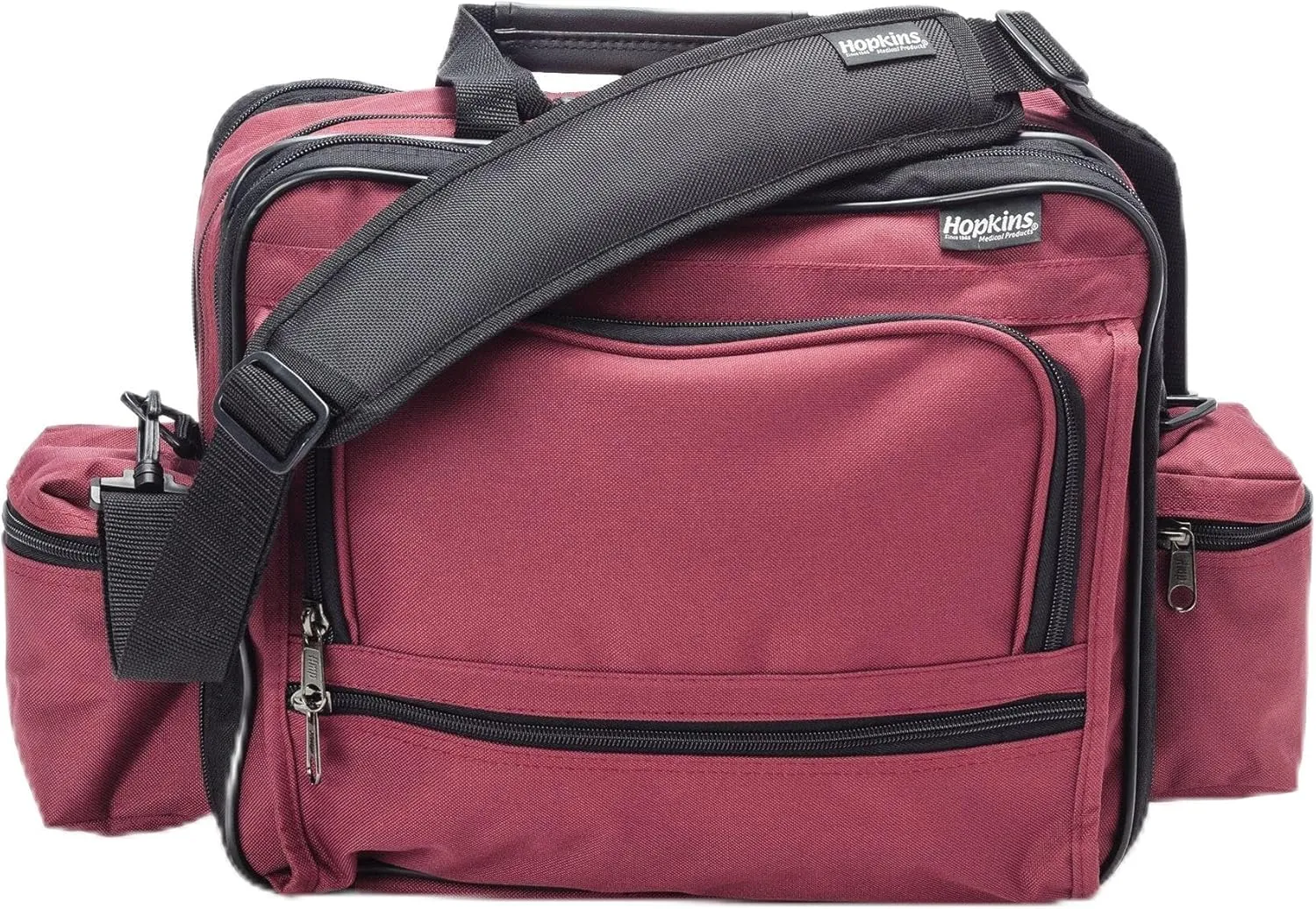 Hopkins Medical Products Mark V Shoulder Bag with Lock, HIPAA Compliant Lockable Zippers for Security, Adjustable Straps and Reinforced Bottom, Fold-Down Compartment, 13x11.25x7.5 inch, Burgundy