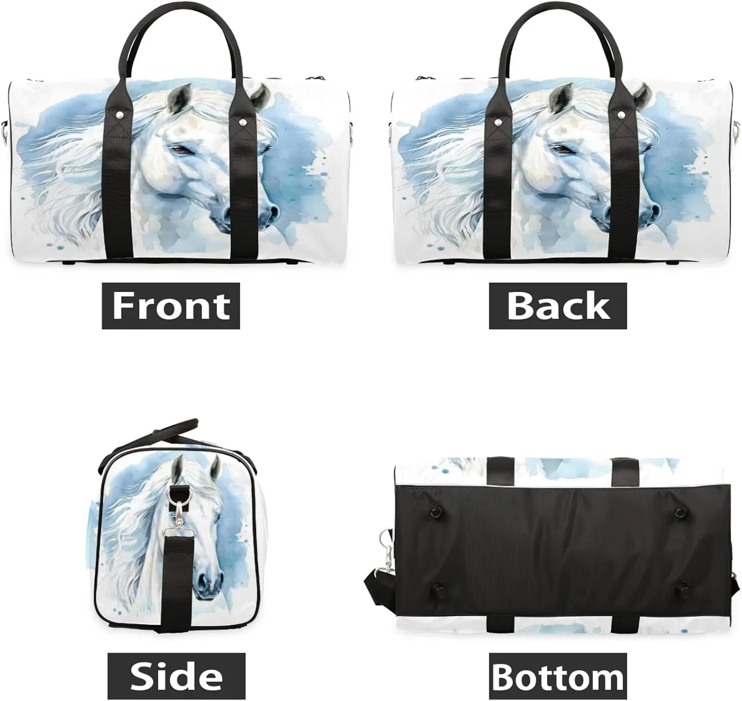 Horse Animal Travel Duffle Bag, Sports Gym Bags for Women Men, Carry On Weekender Overnight Workout Airplane Trips Bag