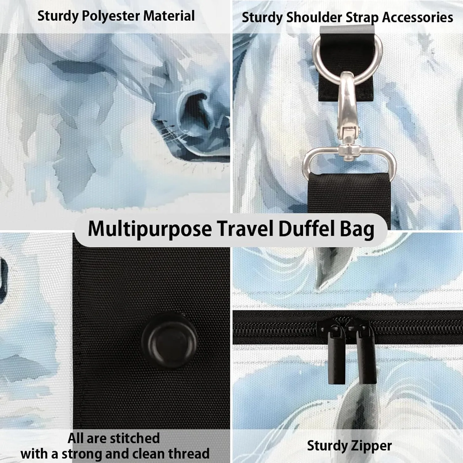 Horse Animal Travel Duffle Bag, Sports Gym Bags for Women Men, Carry On Weekender Overnight Workout Airplane Trips Bag
