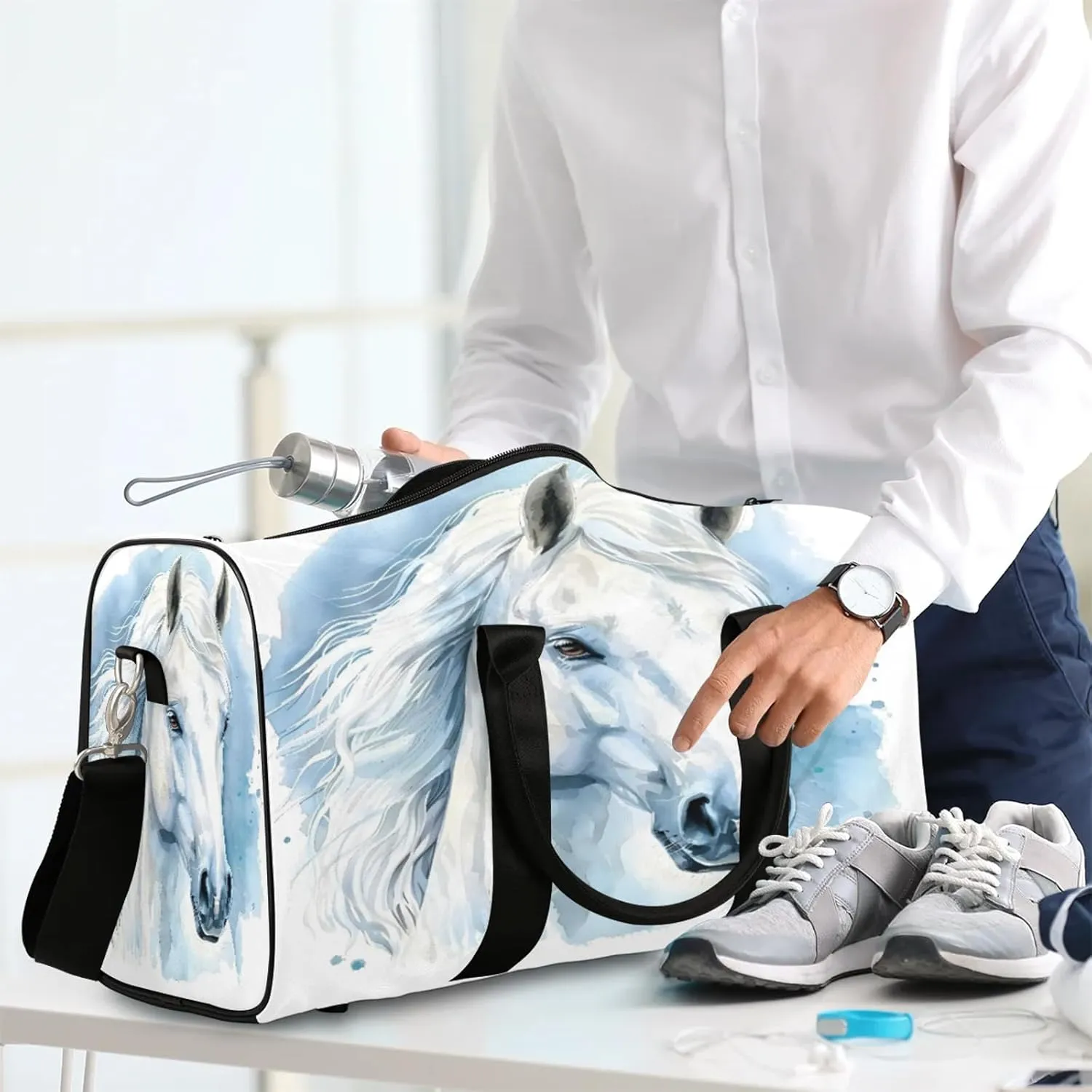 Horse Animal Travel Duffle Bag, Sports Gym Bags for Women Men, Carry On Weekender Overnight Workout Airplane Trips Bag