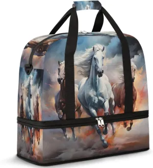 Horse Print Foldable Travel Duffel Bag Overnight Weekender Bag with Shoes Compartment Sports Gym Bag for Men Women