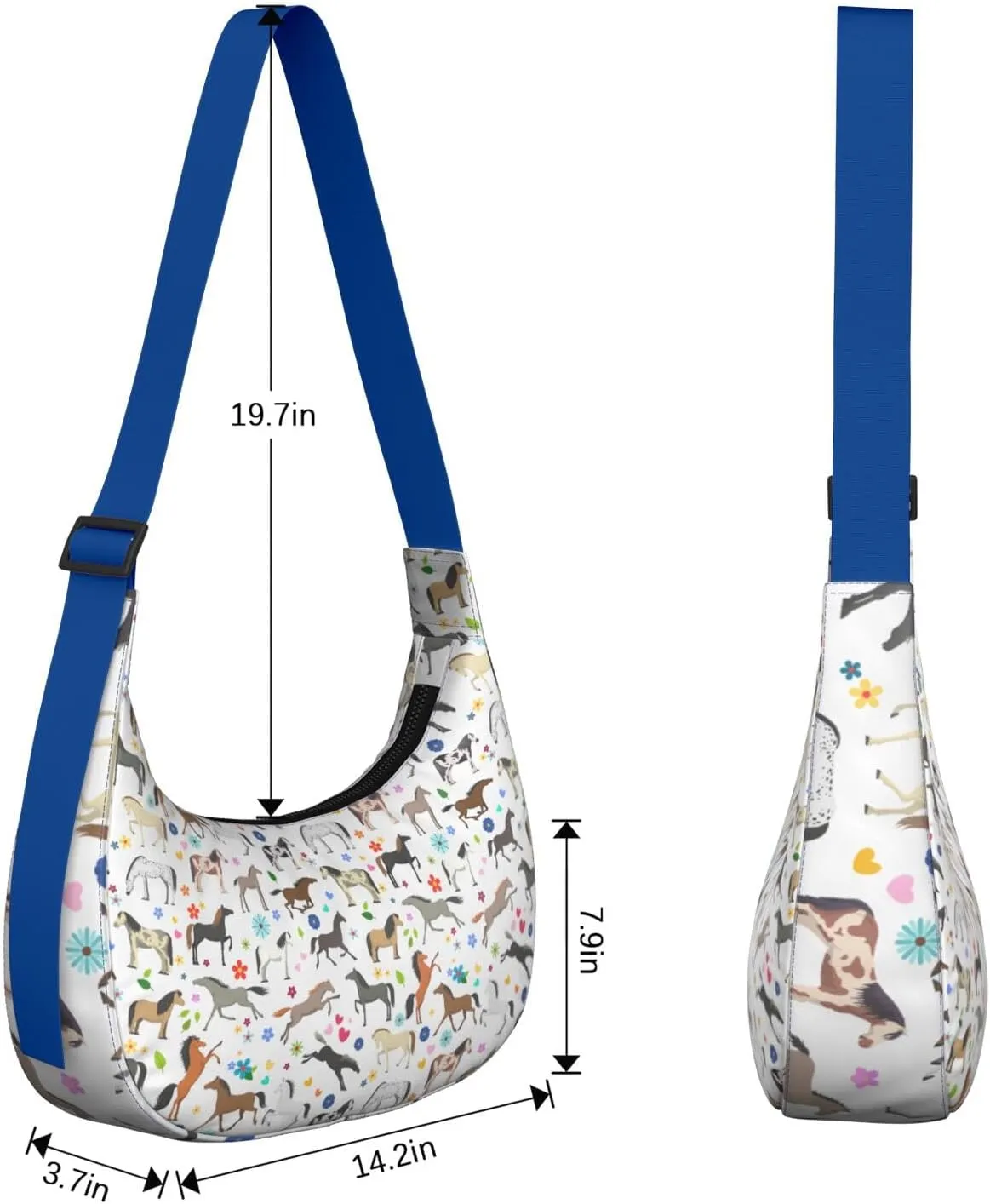 Horse Sling Crossbody Bag for Women Crescent Bag with Adjustable Strap Waterproof Nylon Pony Floral Shoulder Bag for Daily