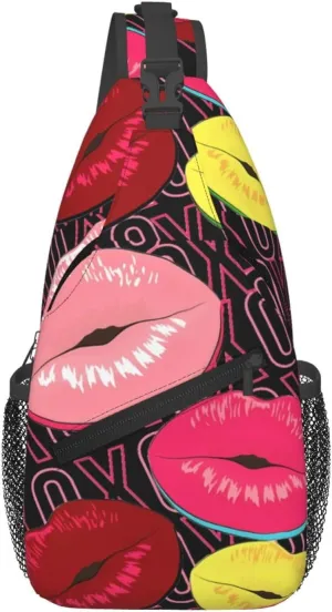 Hot Pink Red Yellow Lips Chest Sling Bag Crossbody Shoulder Backpack Bag Gym Cycling Daypack Travel Hiking Cross Bag