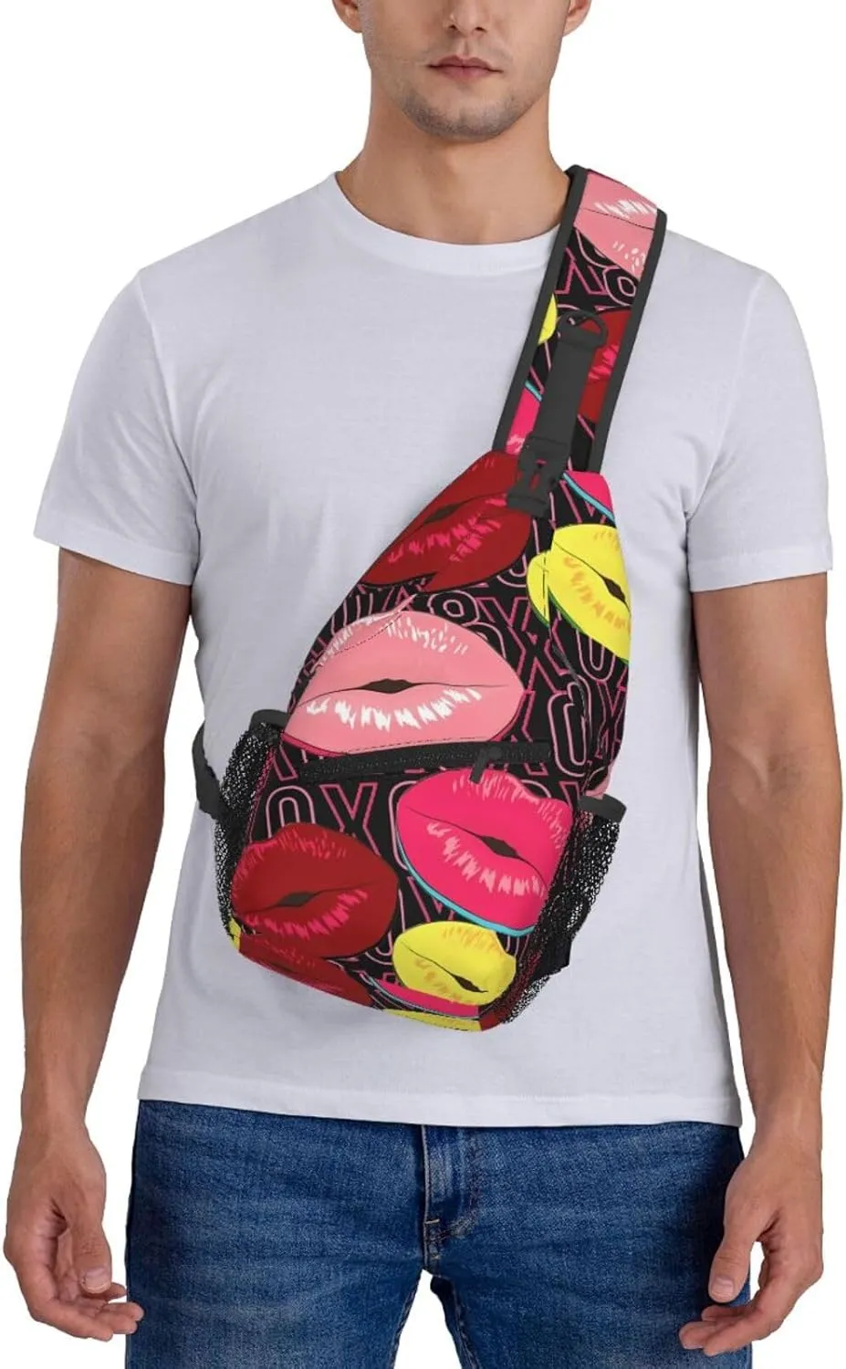 Hot Pink Red Yellow Lips Chest Sling Bag Crossbody Shoulder Backpack Bag Gym Cycling Daypack Travel Hiking Cross Bag