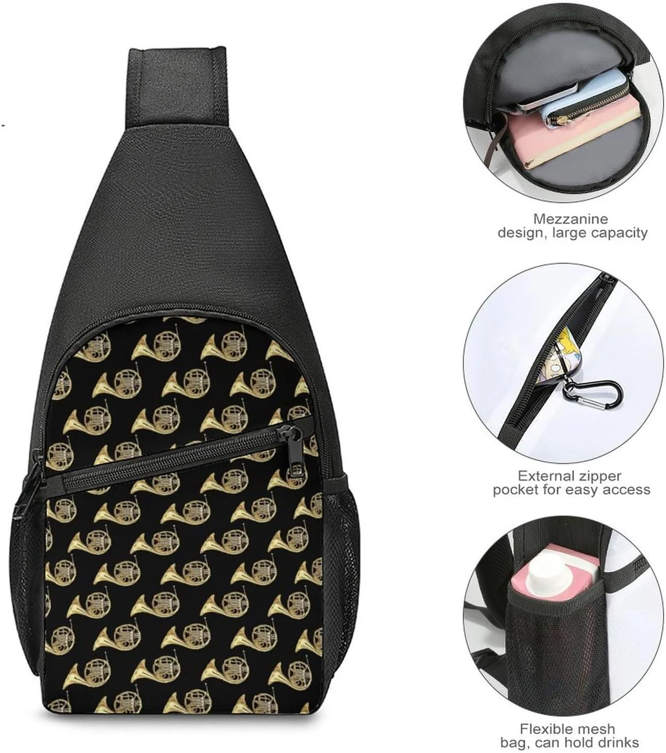 Hotdog Fun Food Hot Dog Large Capacity Portable Chest Bag, Single Shoulder Chest Bag