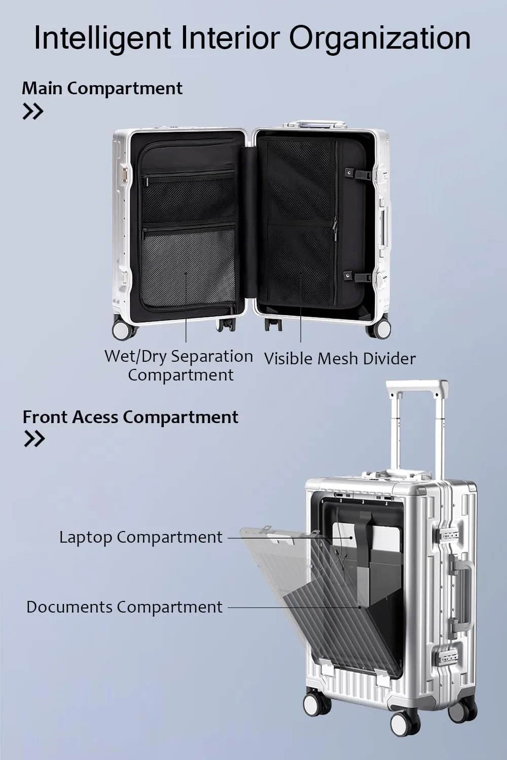 HotWay 20 Inch Carry On Luggage with Cup Phone Holder and Laptop Compartment, PC Hard Shell Suitcase with Spinner Wheels and USB Port, Black Luggage for Business Travel (22x14x9 Airline Approved)